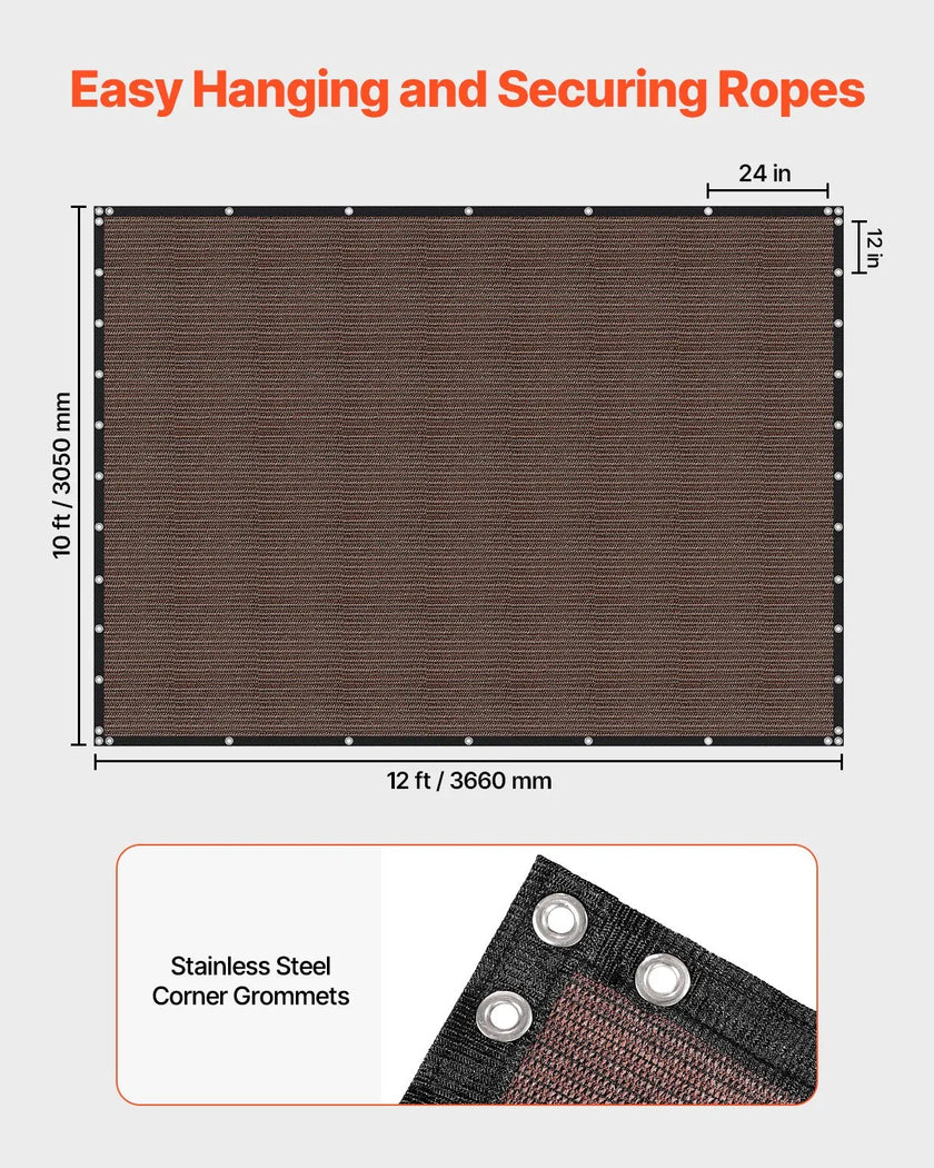 VEVOR 90% Sun Shade Cloth Privacy Screen 10 x 12 ft for Patio Garden (Brown)