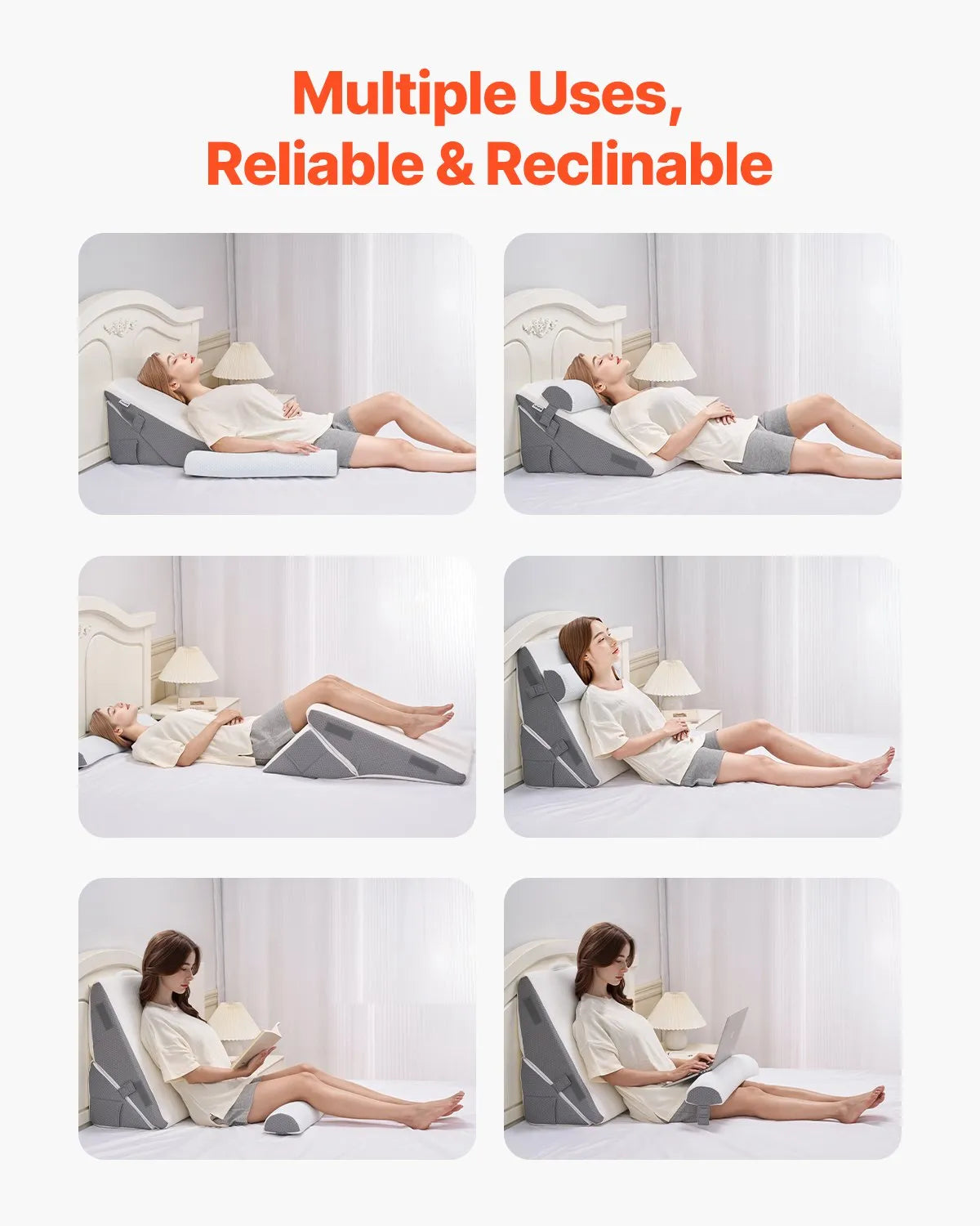VEVOR Orthopedic Bed Wedge Pillow 3 Pcs Adjustable for Back Leg Neck Sleep GERD