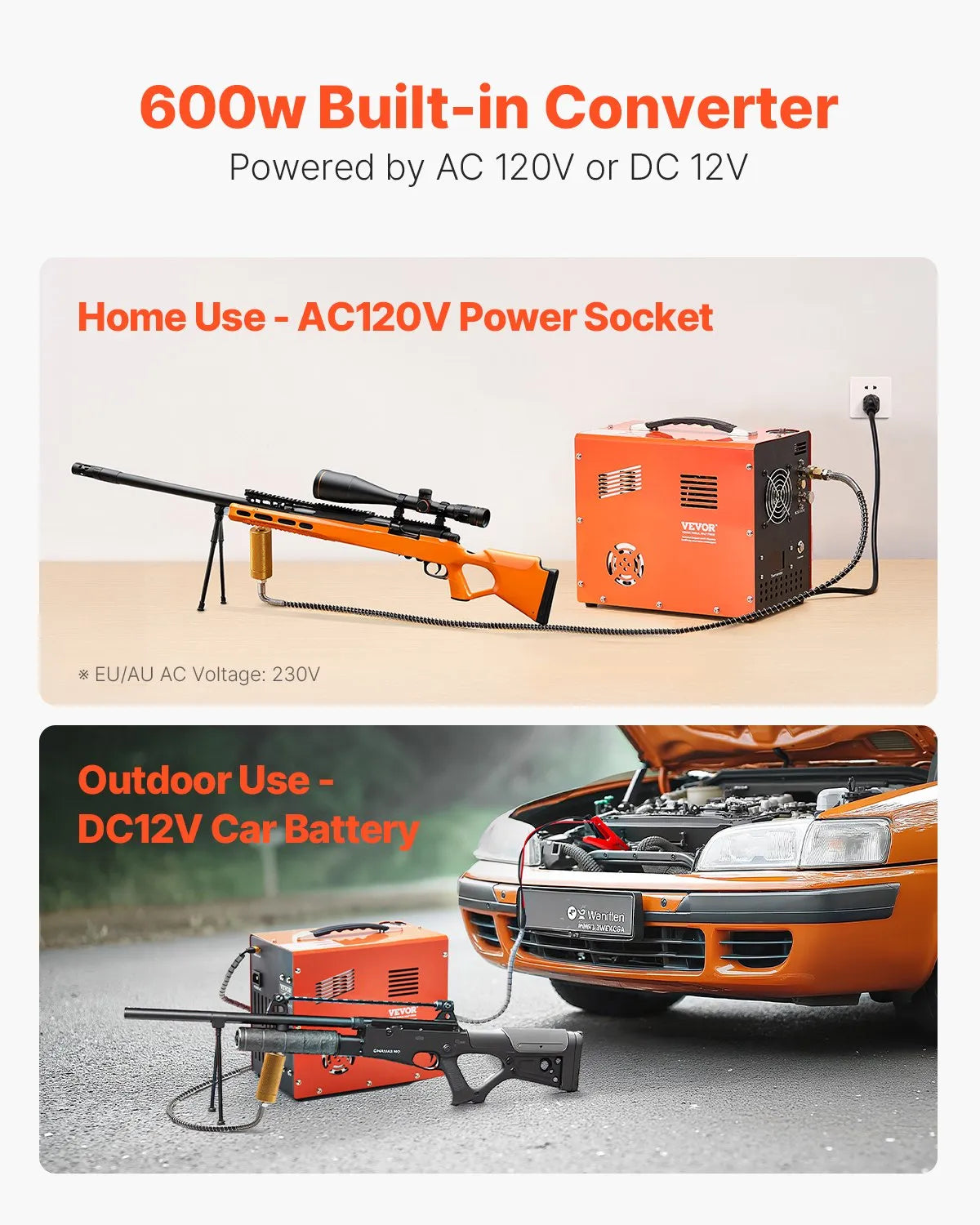 VEVOR PCP Air Compressor 4500PSI Auto-Stop Airgun Compressor Built-in Converter