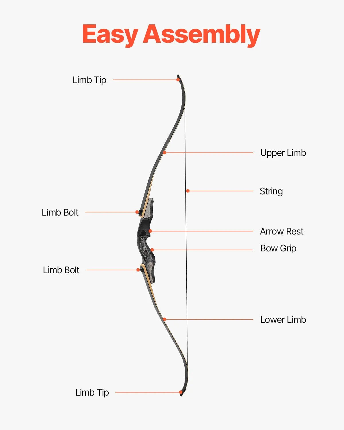 VEVOR 60in Takedown Recurve Bow Wooden Bow Arrows Kit Hunting Practice 30 lbs