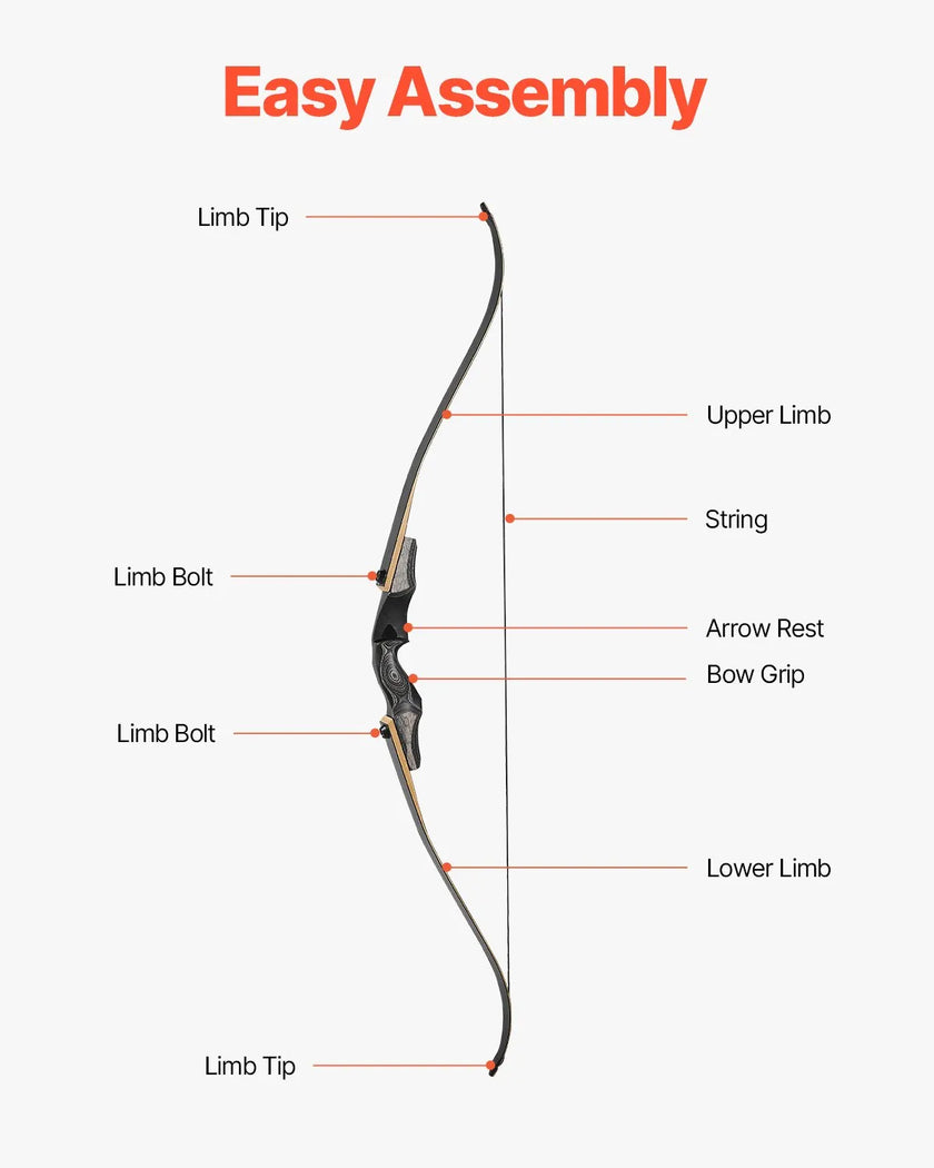 VEVOR 60in Takedown Recurve Bow Wooden Bow Arrows Kit Hunting Practice 30 lbs