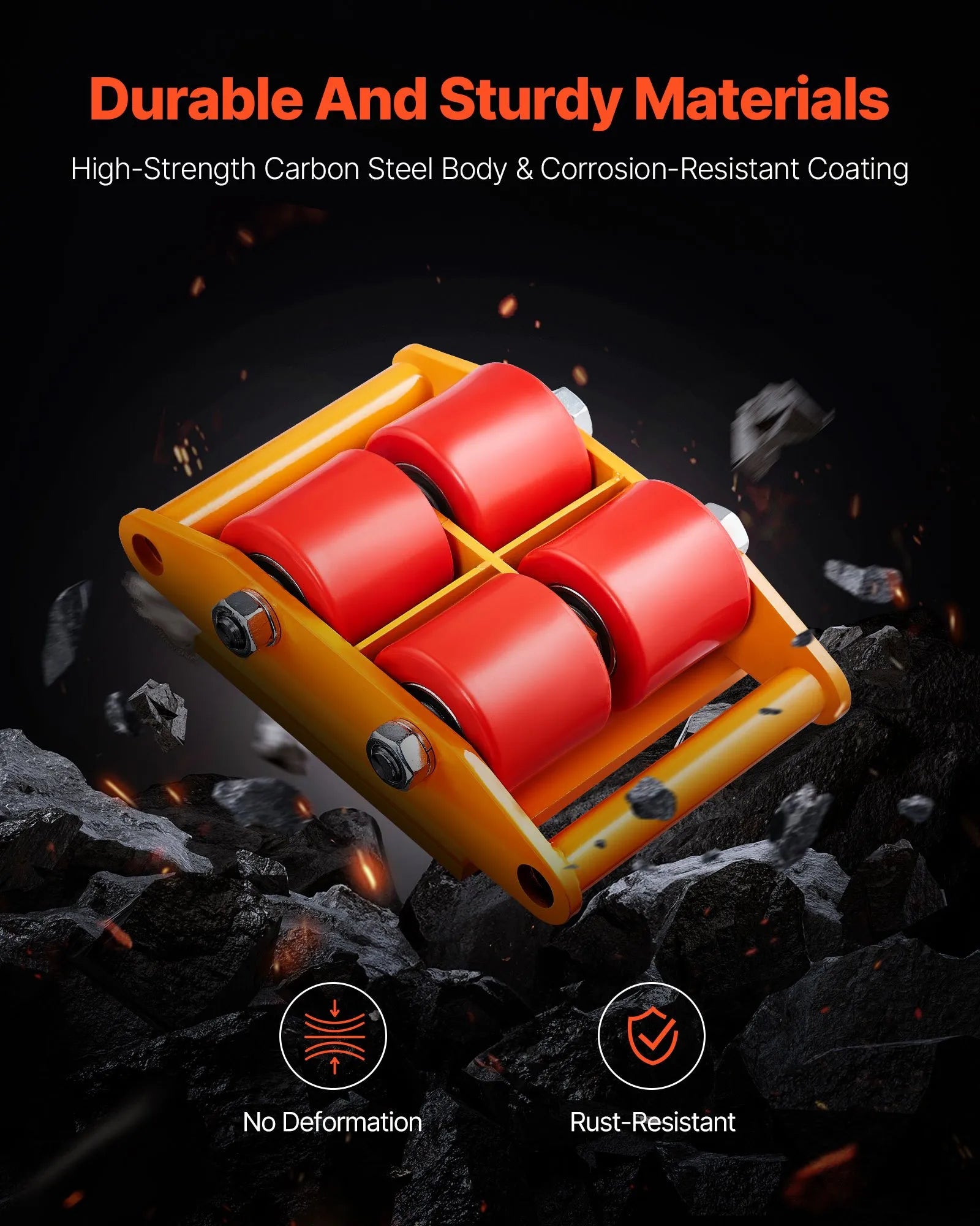 VEVOR 4PCS Machinery Skate Dolly, 17637LBS/8T Industrial Machinery Mover, Heavy Duty Carbon Steel Machinery Moving Skate with 4 PU Wheels and 360° Rotation Non-Slip Cap for Warehouse Workshop Factory