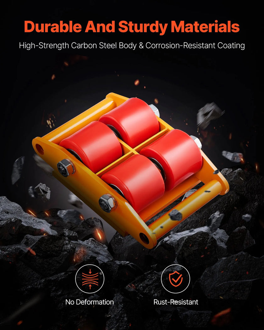 VEVOR 4PCS Machinery Skate Dolly, 17637LBS/8T Industrial Machinery Mover, Heavy Duty Carbon Steel Machinery Moving Skate with 4 PU Wheels and 360° Rotation Non-Slip Cap for Warehouse Workshop Factory