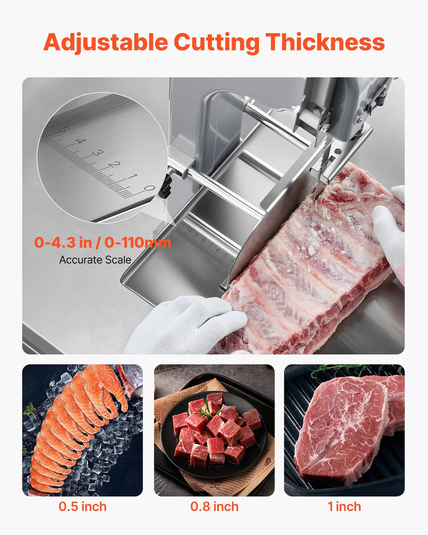 VEVOR 650W Commercial Electric Meat Bandsaw Stainless Steel Bone Sawing Machine