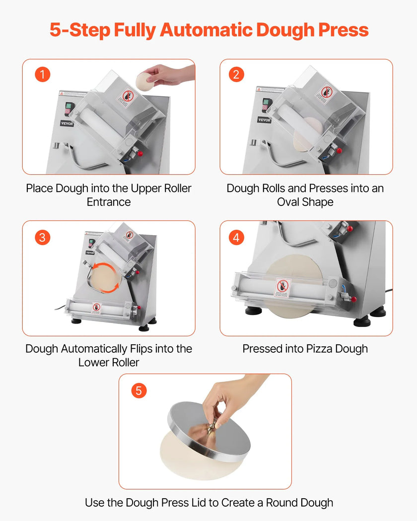 VEVOR 14 Inch Pizza Dough Roller Sheeter Automatic Commercial Dough Press 370W