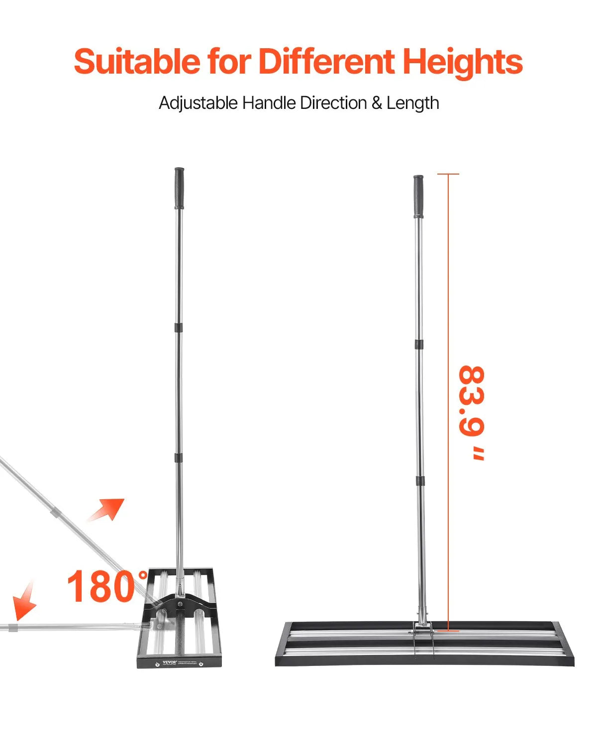 VEVOR 36x10in Lawn Leveling Rake with 83.9 in Adjustable Handle for Yard Garden