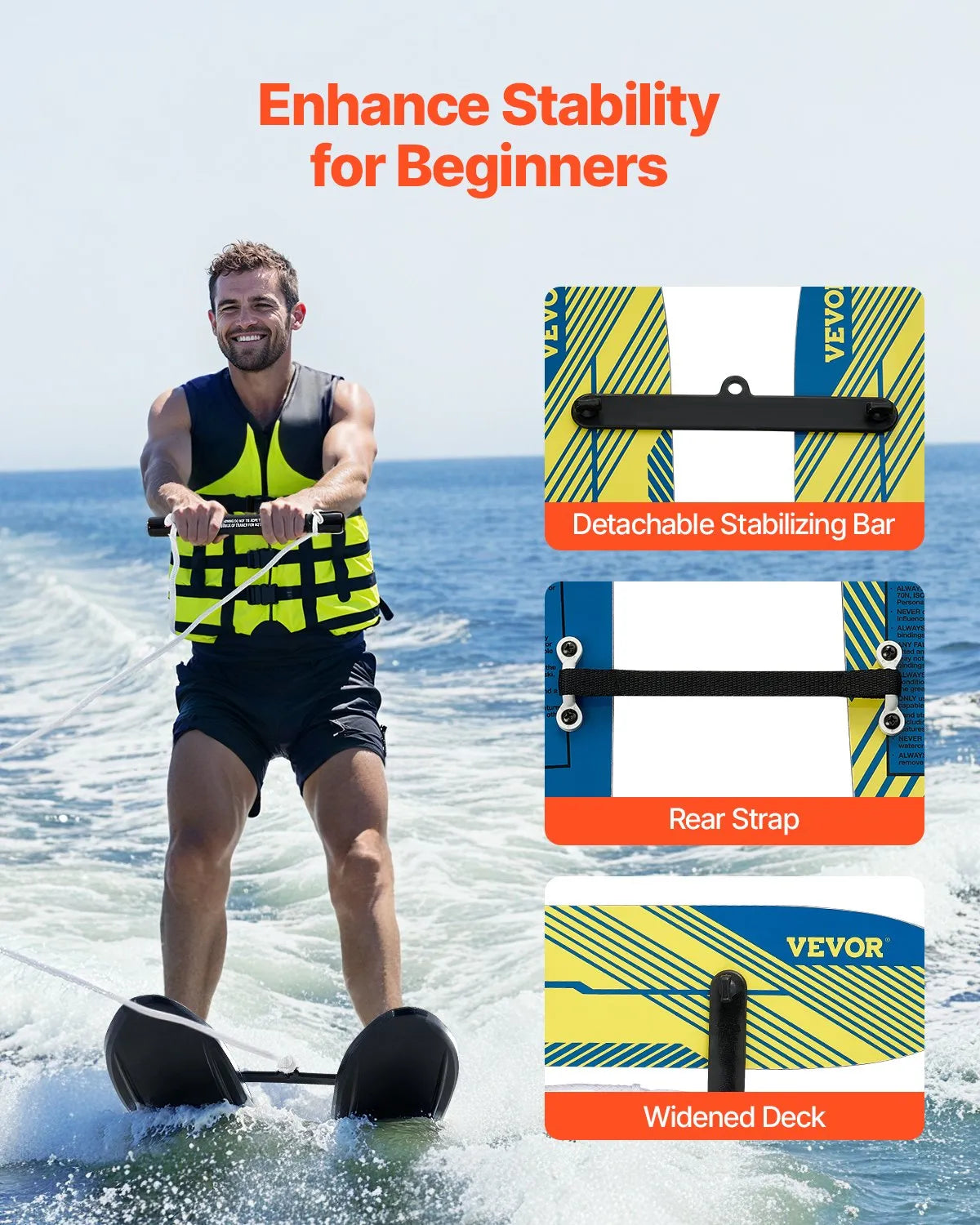 VEVOR 46-inch Water Skis Combo Training Water Skis with X-7 Adjustable Bindings