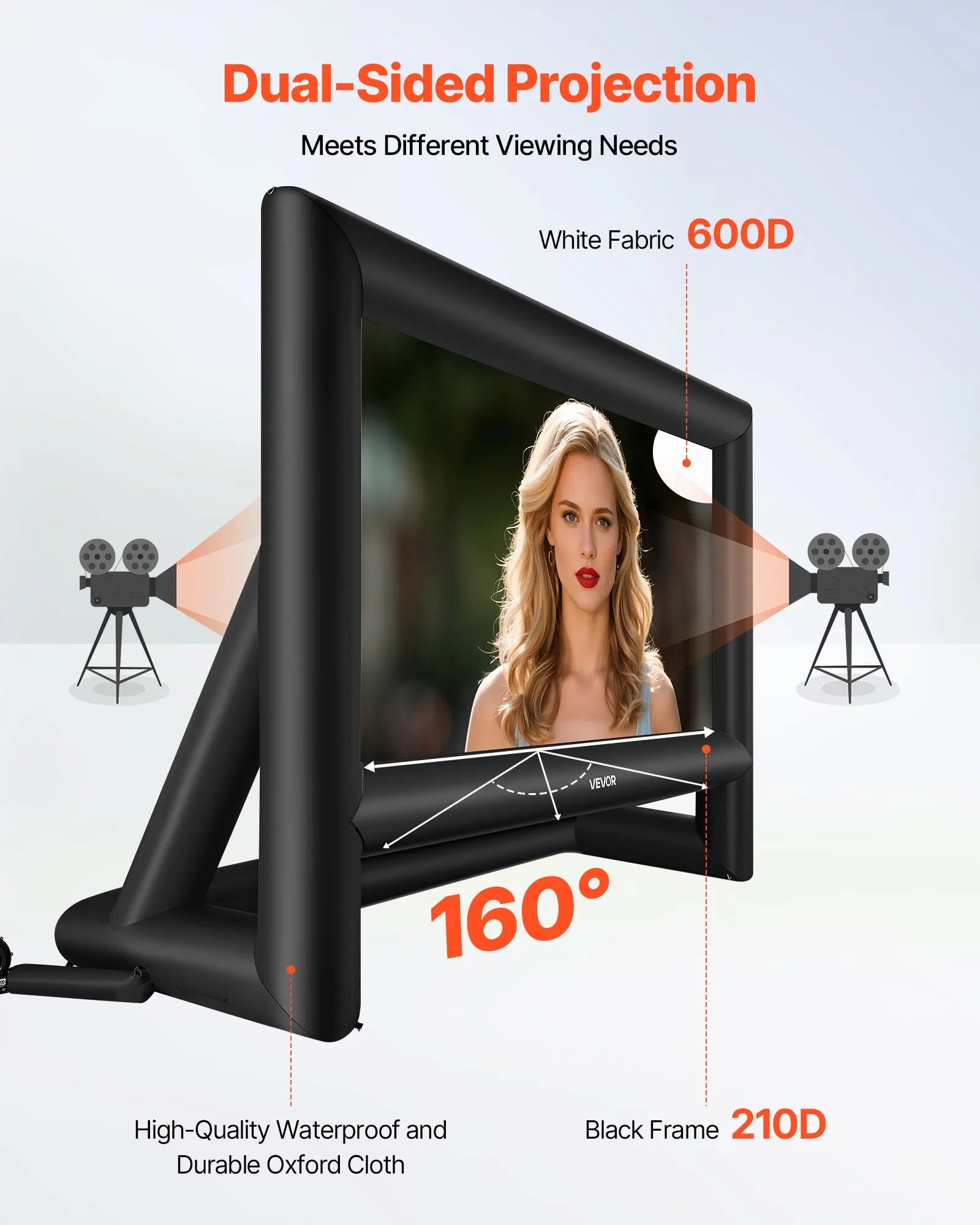 VEVOR 20 ft Inflatable Movie Screen 16:9 600D Movie Projection with Portable Bag