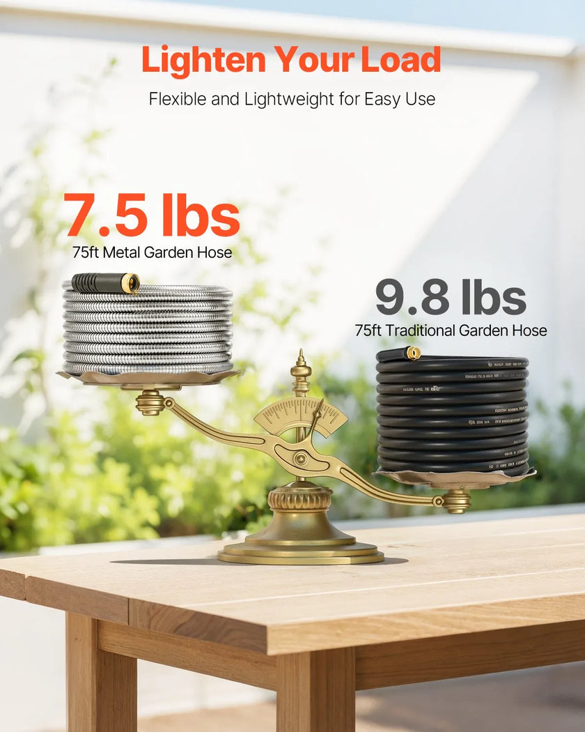 VEVOR 75ft Metal Garden Hose Stainless Steel Water Hose Lightweight No Kink