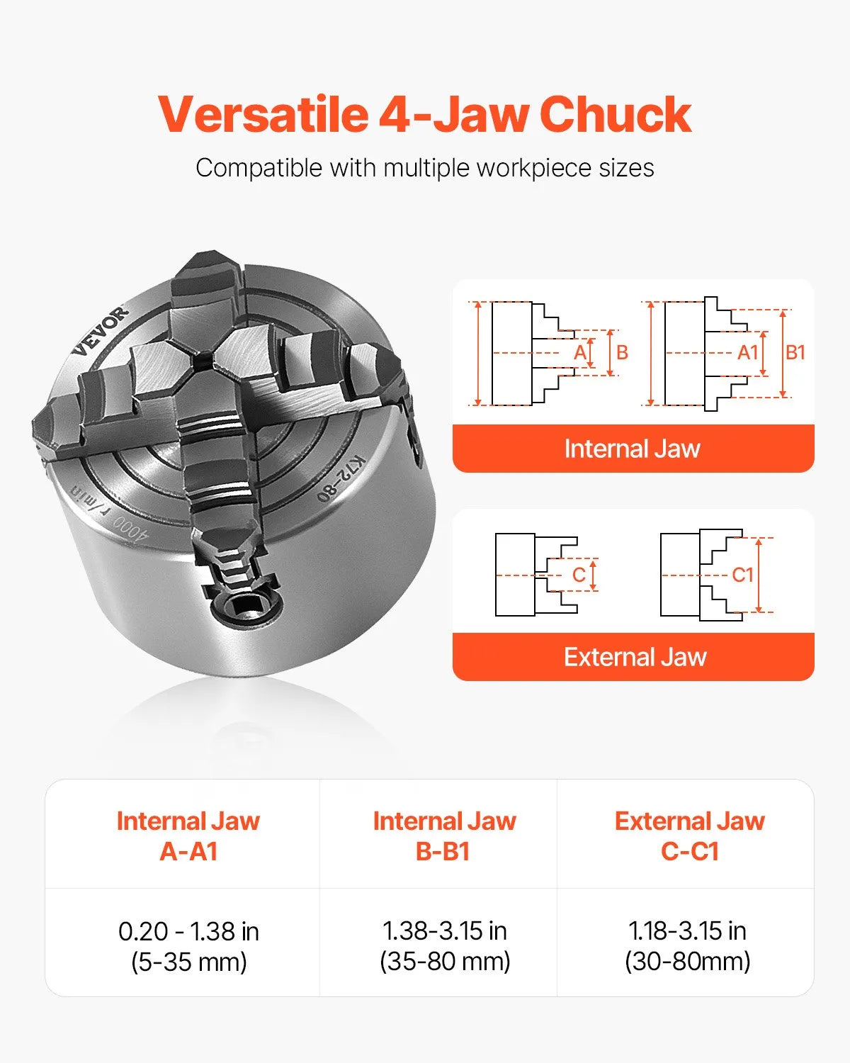 VEVOR 3 Inch 4-Jaw Self-Centering Lathe Chuck for Lathe Drilling Milling Machine