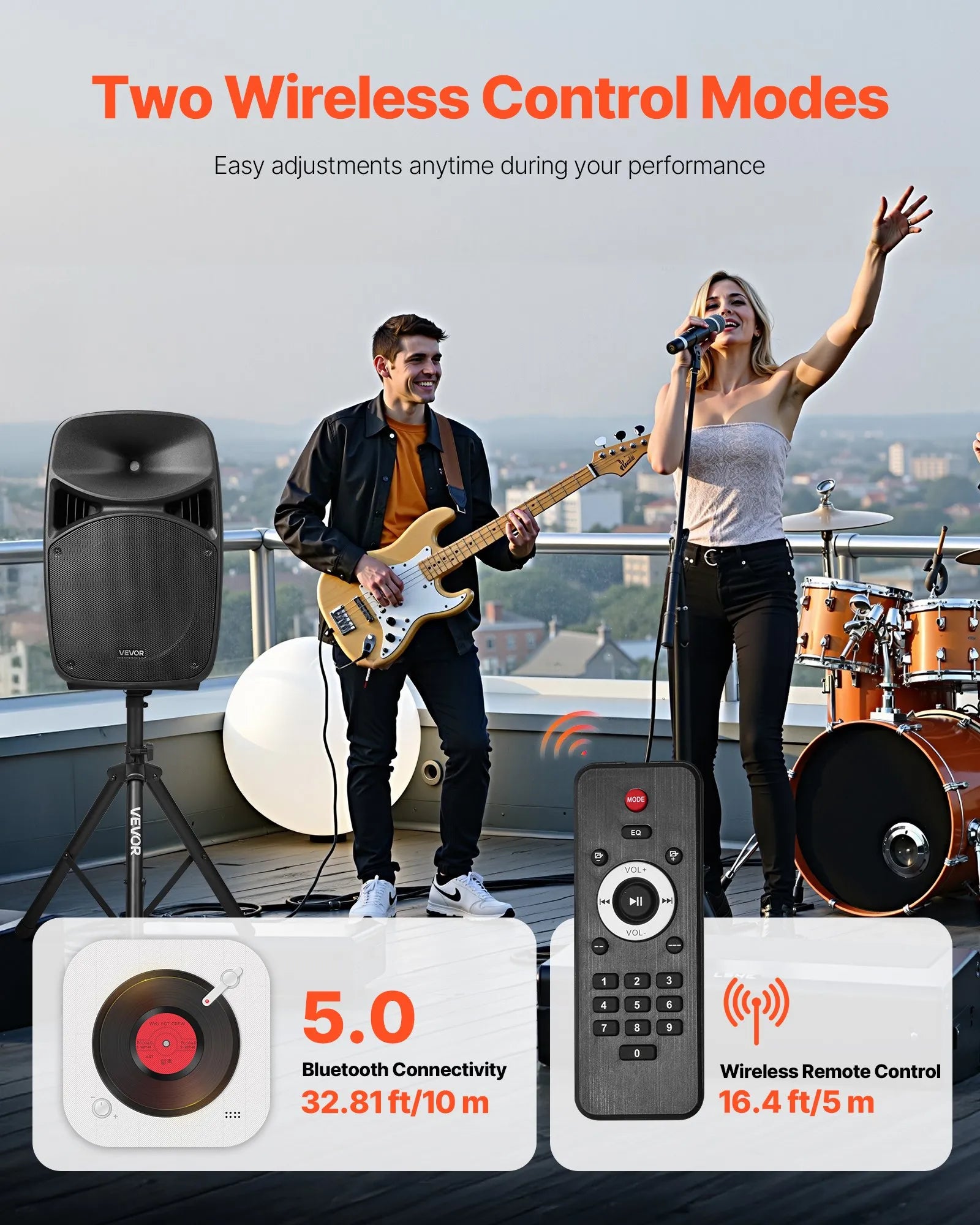 VEVOR 2 X 15 in Speakers Portable PA System 2000W Mixer Bluetooth Mic for DJ