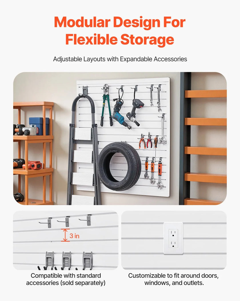 VEVOR 4 x 4 ft Slat Wall Paneling PVC White Garage Slatwall with Modular Design