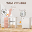 Sewing Machine Cabinet, Folding Sewing Table with Storage Shelf, Bins and Lockable Wheels for Small Space, White