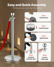VEVOR 6 Pcs Silver Stanchion Post 3 Red Velvet Ropes Sand Injection Hollow Base