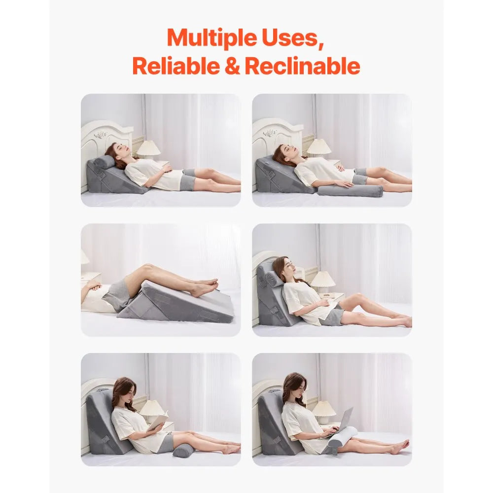 VEVOR Orthopedic Bed Wedge Pillow 3 Pcs Adjustable for Back Leg Neck GERD Sleep
