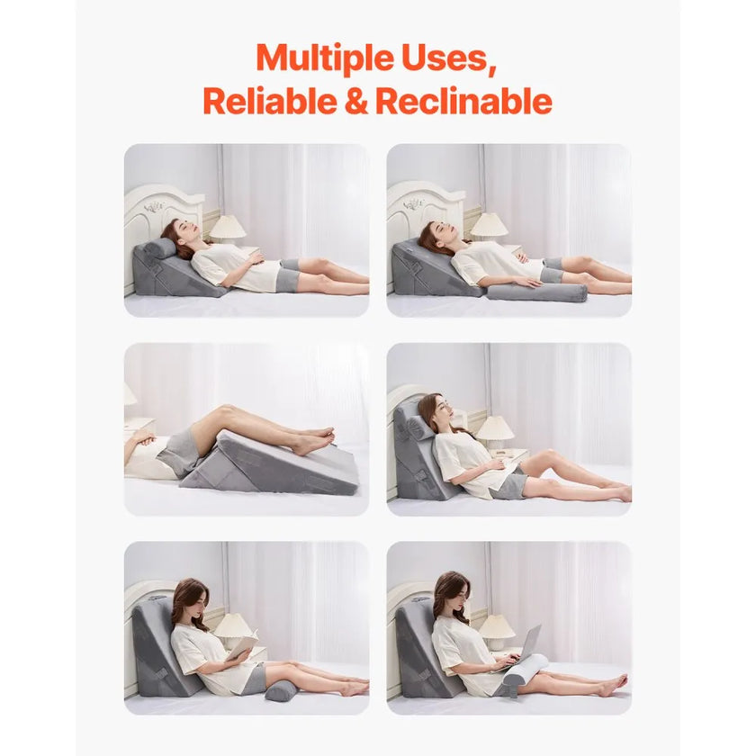 VEVOR Orthopedic Bed Wedge Pillow 3 Pcs Adjustable for Back Leg Neck GERD Sleep