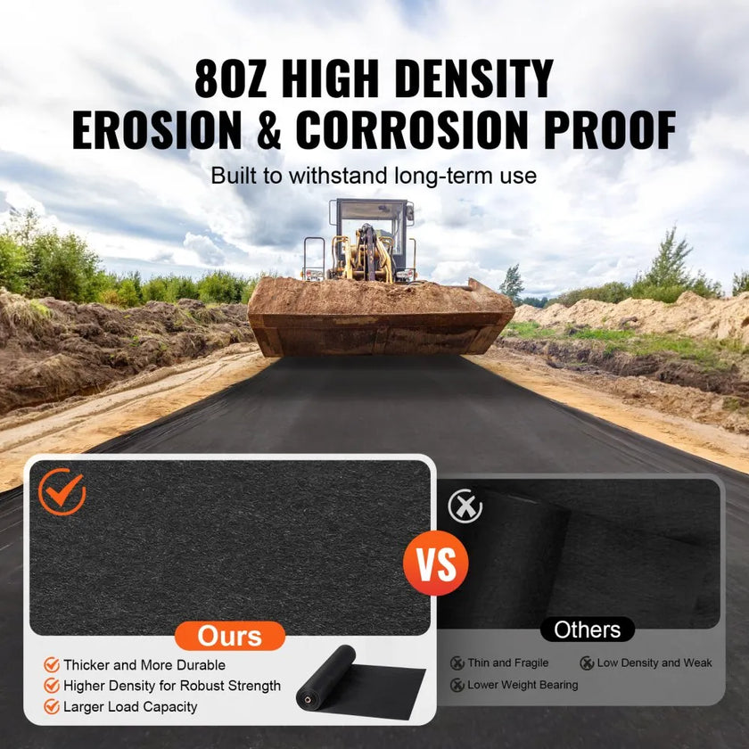 VEVOR Non-Woven Geotextile Fabric 6x100FT 8OZGround Cover Weed Control Fabric