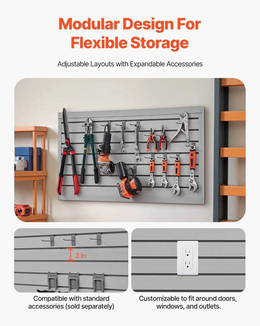 VEVOR 2 x 4 ft Slat Wall Paneling PVC Grey Garage Slatwall with Modular Design