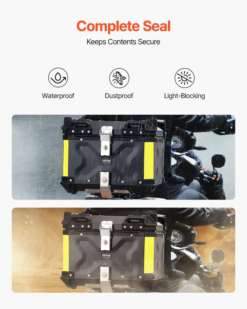 VEVOR 55L Motorcycle Top Case Universal Motorbike Tail Box with Leather Lining