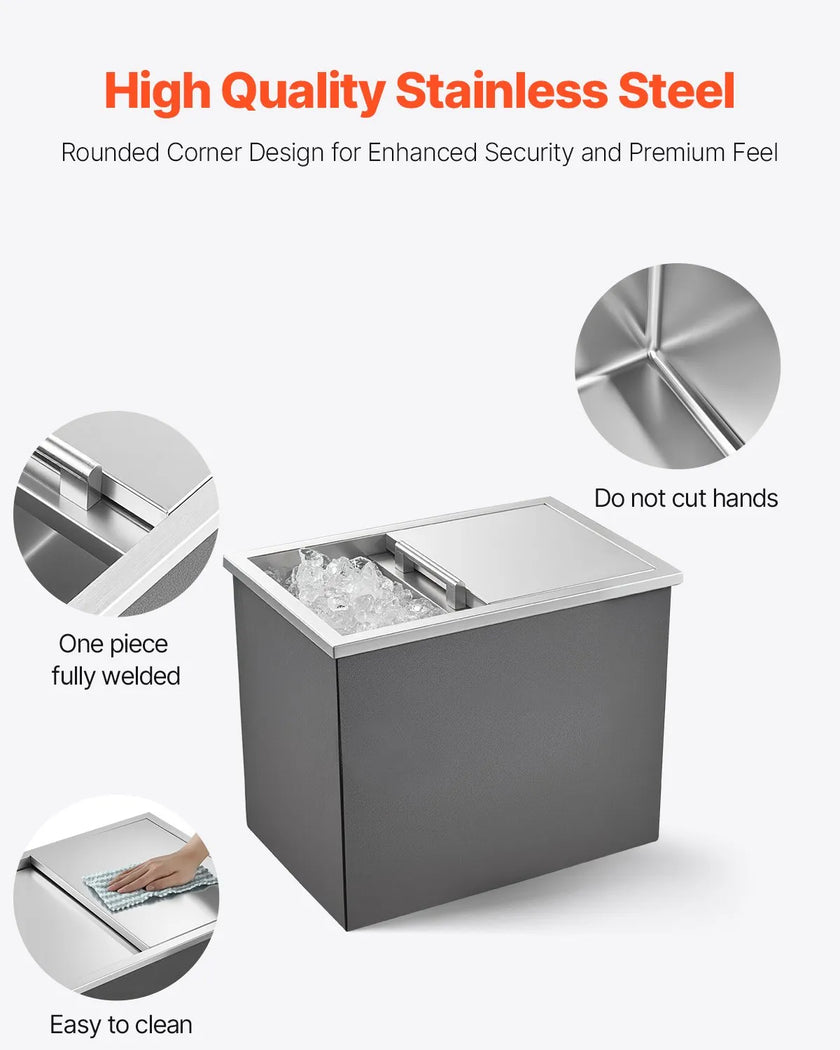 VEVOR 28.6 Qt Drop in Ice Chest Ice Cooler Ice Bin Stainless Steel 18