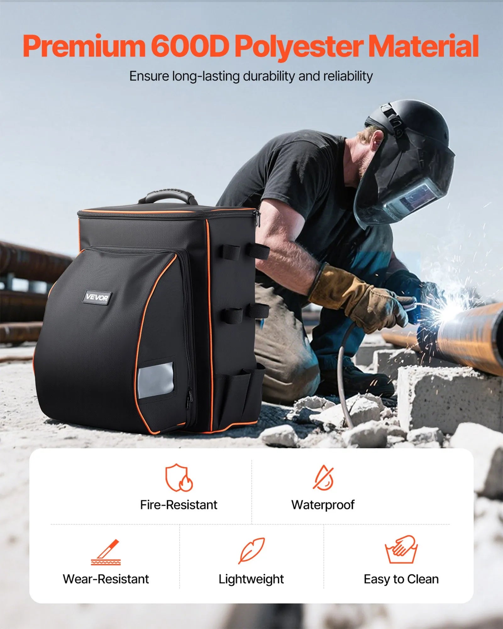 VEVOR 33L Welding Backpack 600D Polyester Welder Backpack for Tools and Helmet