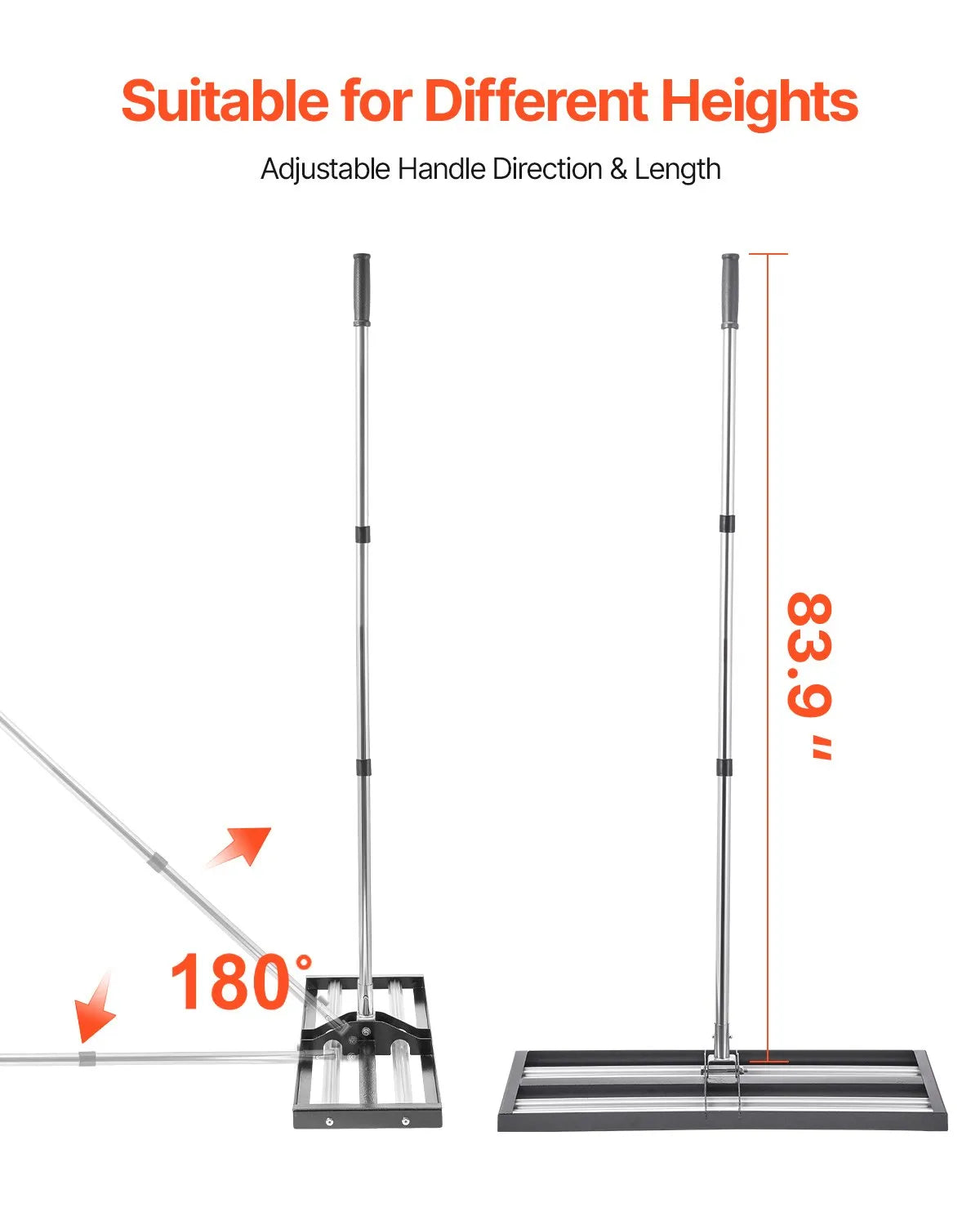 VEVOR 30x10in Lawn Leveling Rake with 83.9 in Adjustable Handle for Yard Garden