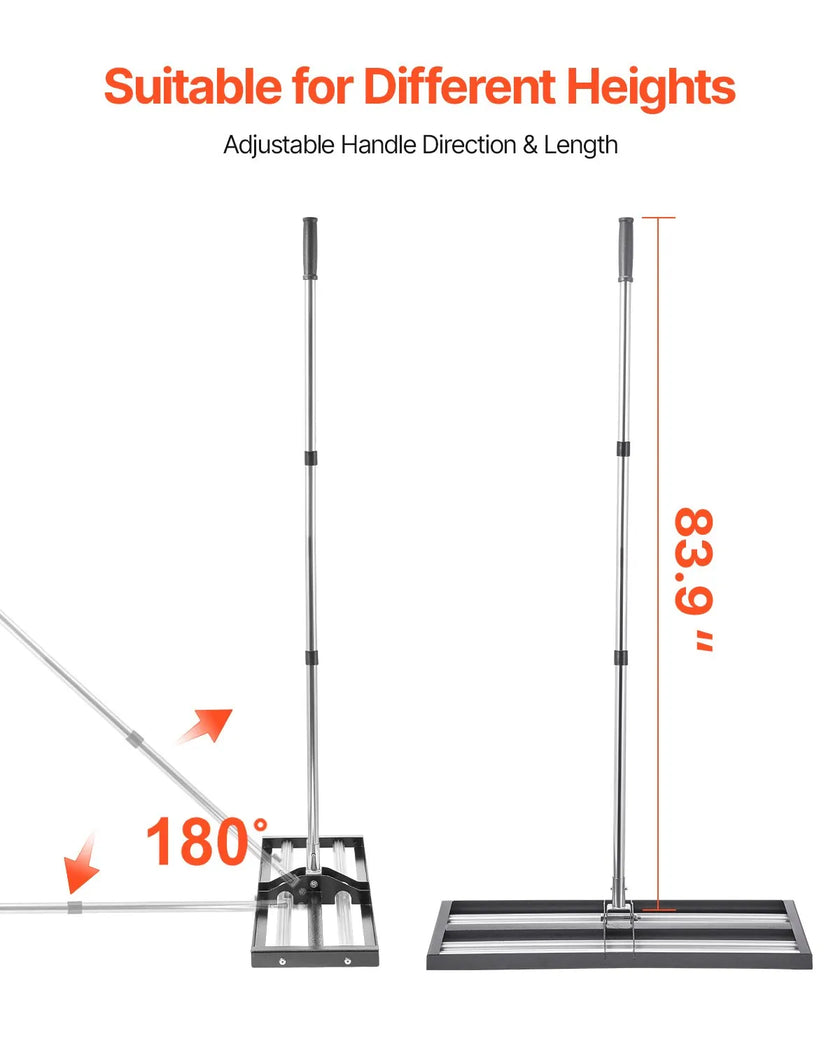 VEVOR 30x10in Lawn Leveling Rake with 83.9 in Adjustable Handle for Yard Garden