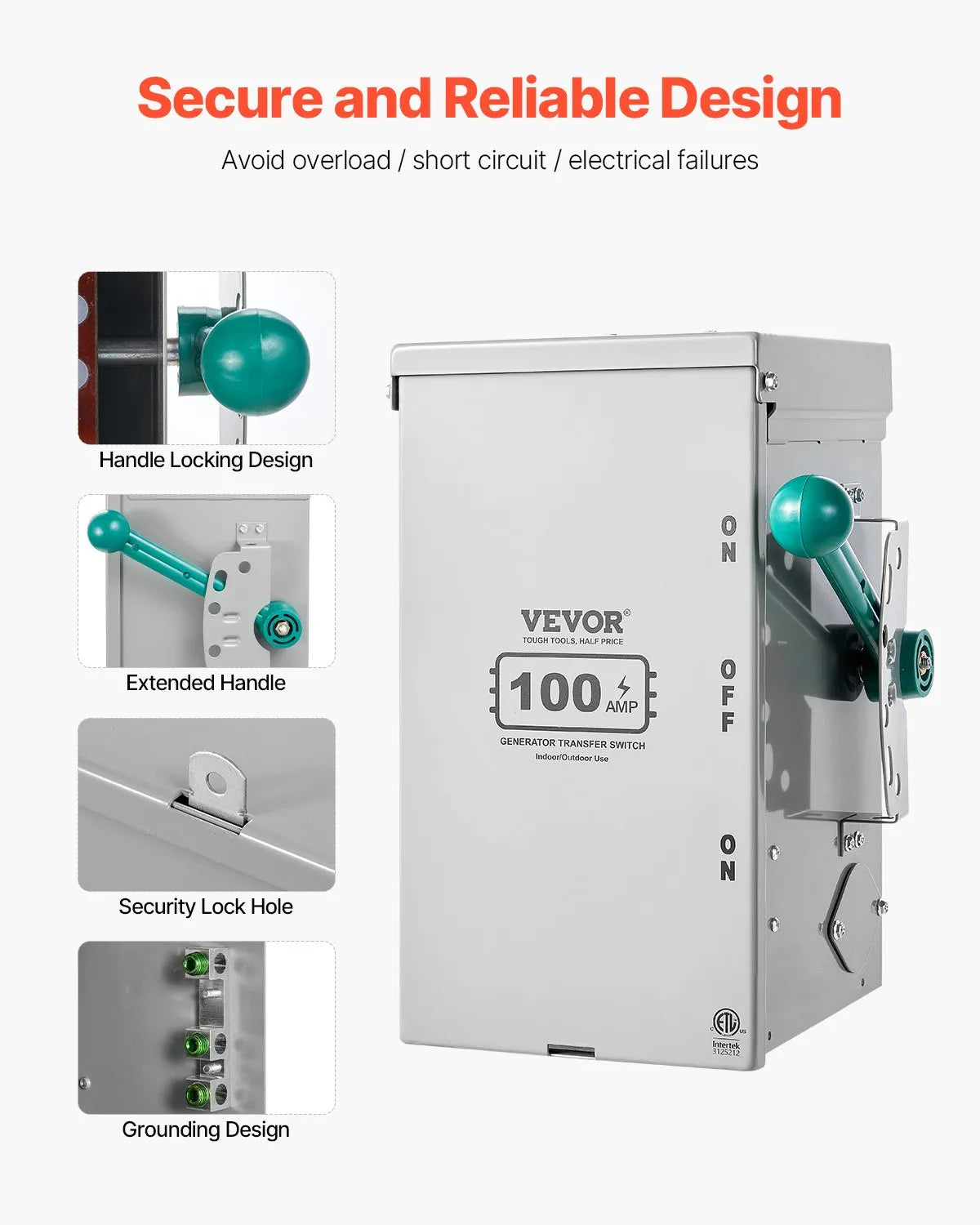 VEVOR 100A Generator Transfer Switch 24000W Manual Transfer Switch 120/240V