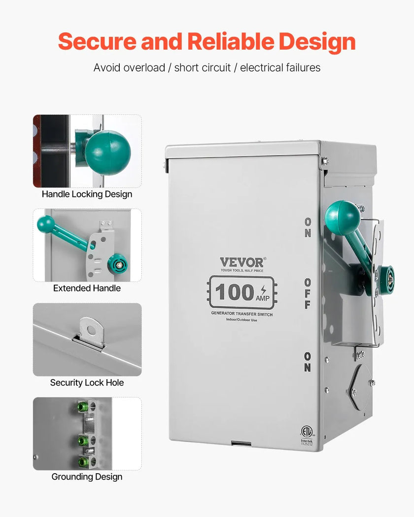 VEVOR 100A Generator Transfer Switch 24000W Manual Transfer Switch 120/240V