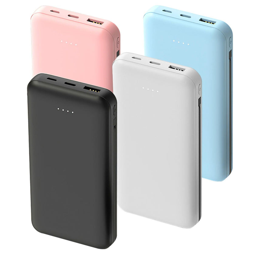 10000mAh Power Bank Portable Charger Built-In Lightning Type-C Cable 3 Devices iPhone Android