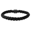 Men's Black Steel Magnetic Bracelet. Braided Leather Chain Link Biker Jewelry