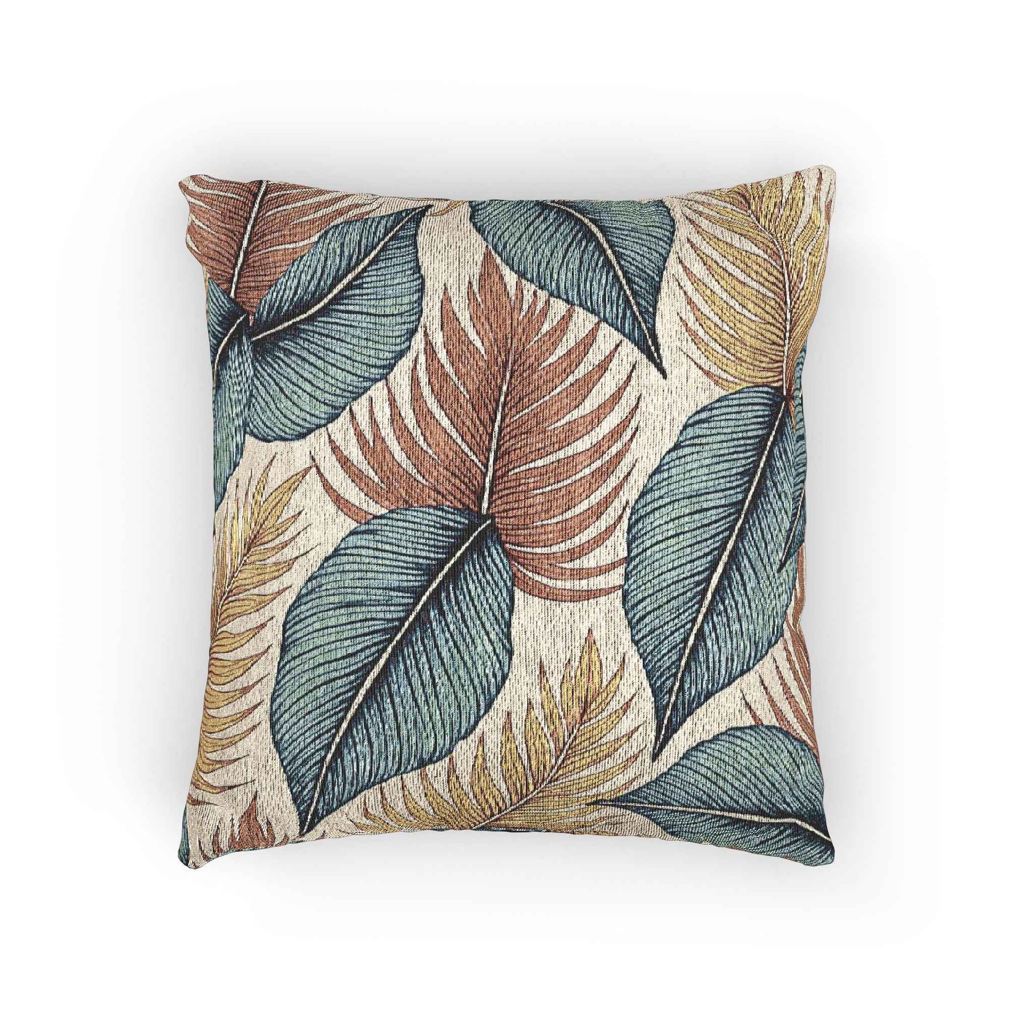 Tropical Leaf Woven Pillow | Blue Teal Rust Decorative Throw Pillow