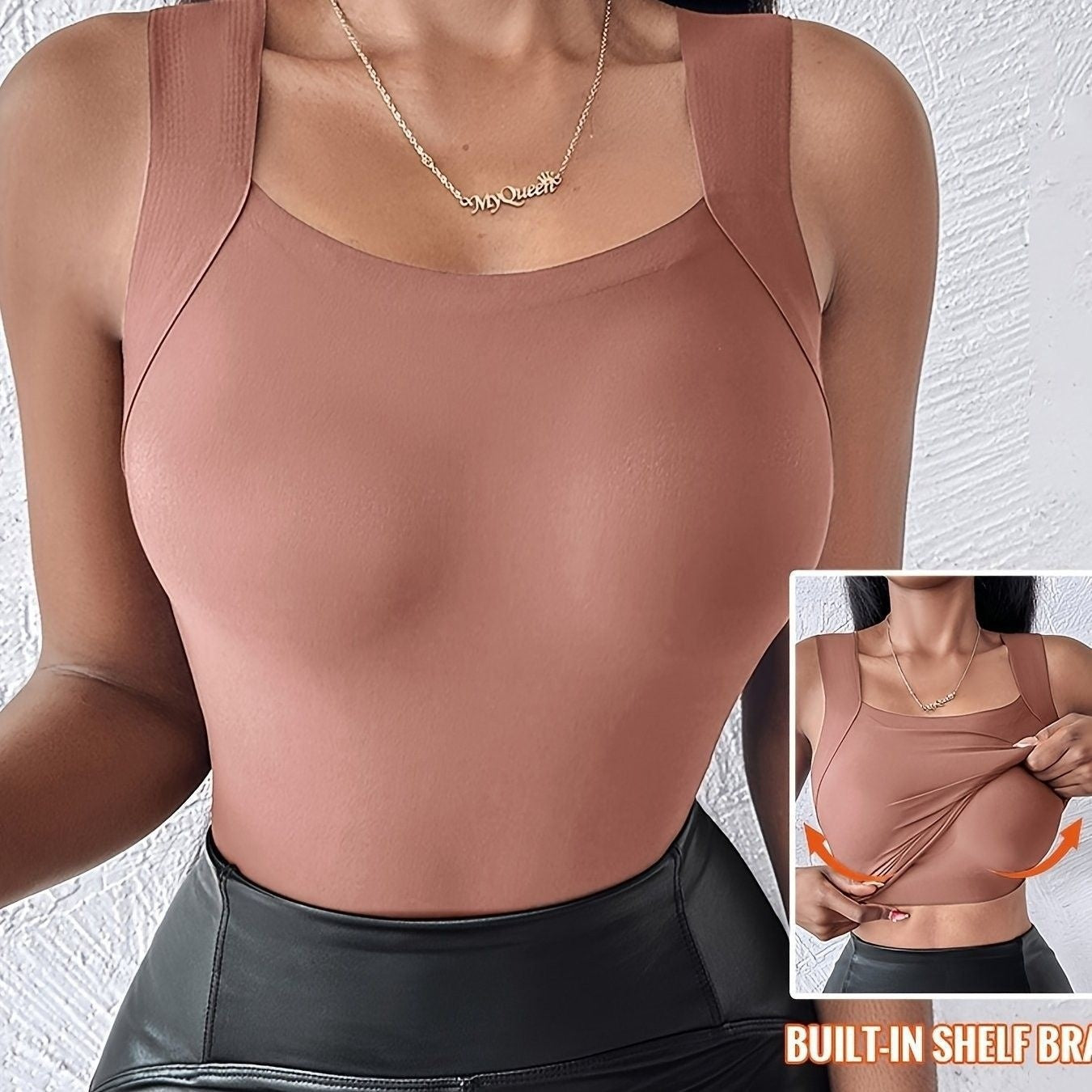 Women's Seamless Thermal Vest – Built-In Bra, Nylon, S–6XL | Multiple Colours