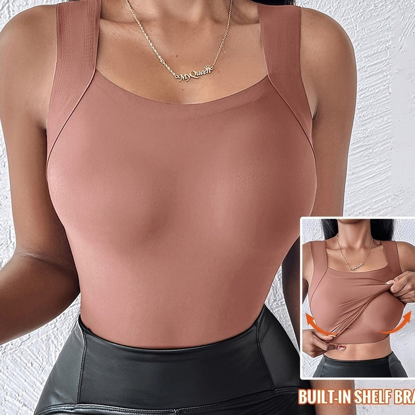 Women's Seamless Thermal Vest – Built-In Bra, Nylon, S–6XL | Multiple Colours