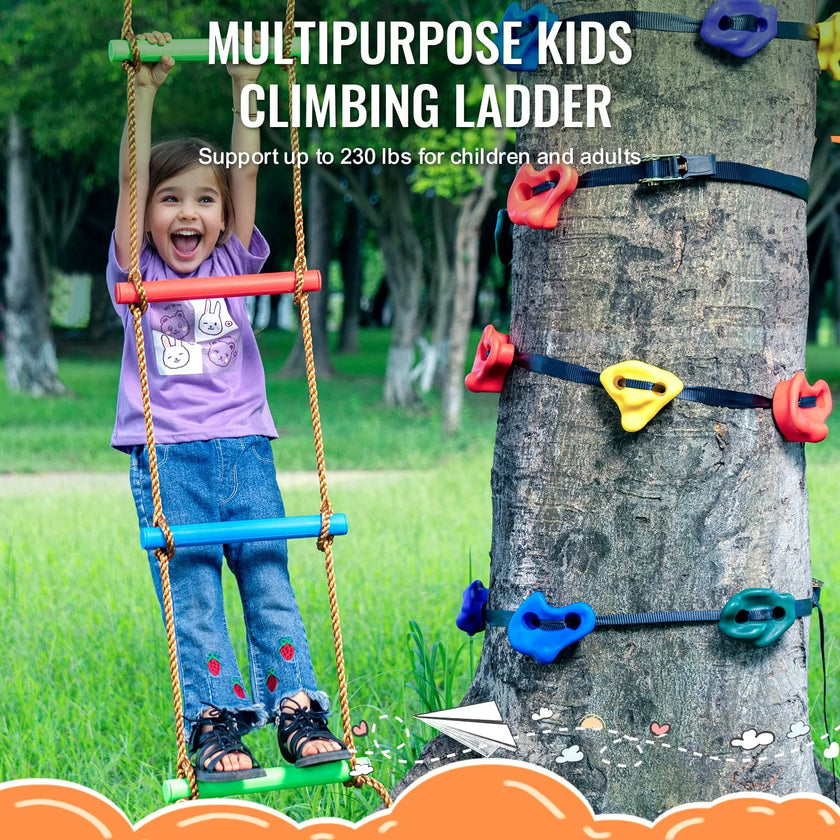 VEVOR Ninja Tree Climbing Kit 12 Climbing Holds 6 Ratchet Straps Climbing Ladder