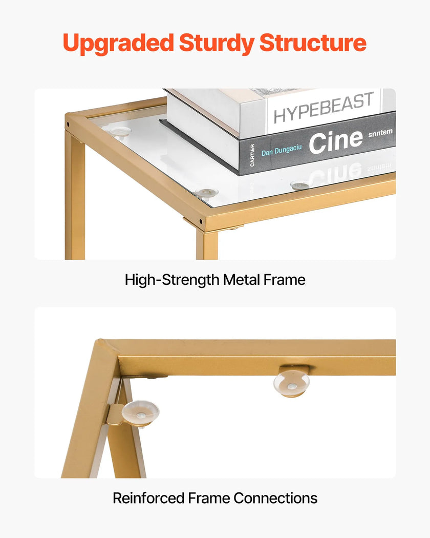 VEVOR 3-Tier Glass Console Table Rectangle Sofa Side Table with Anti-Tip Golden