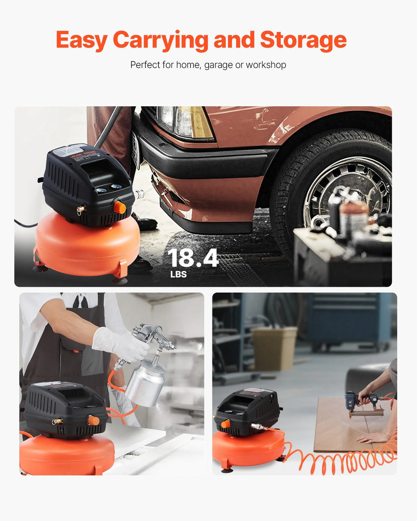 VEVOR 3 Gallon Air Compressor 1/3HP 0.54CFM@90PSI & 100PSI Max Working Pressure