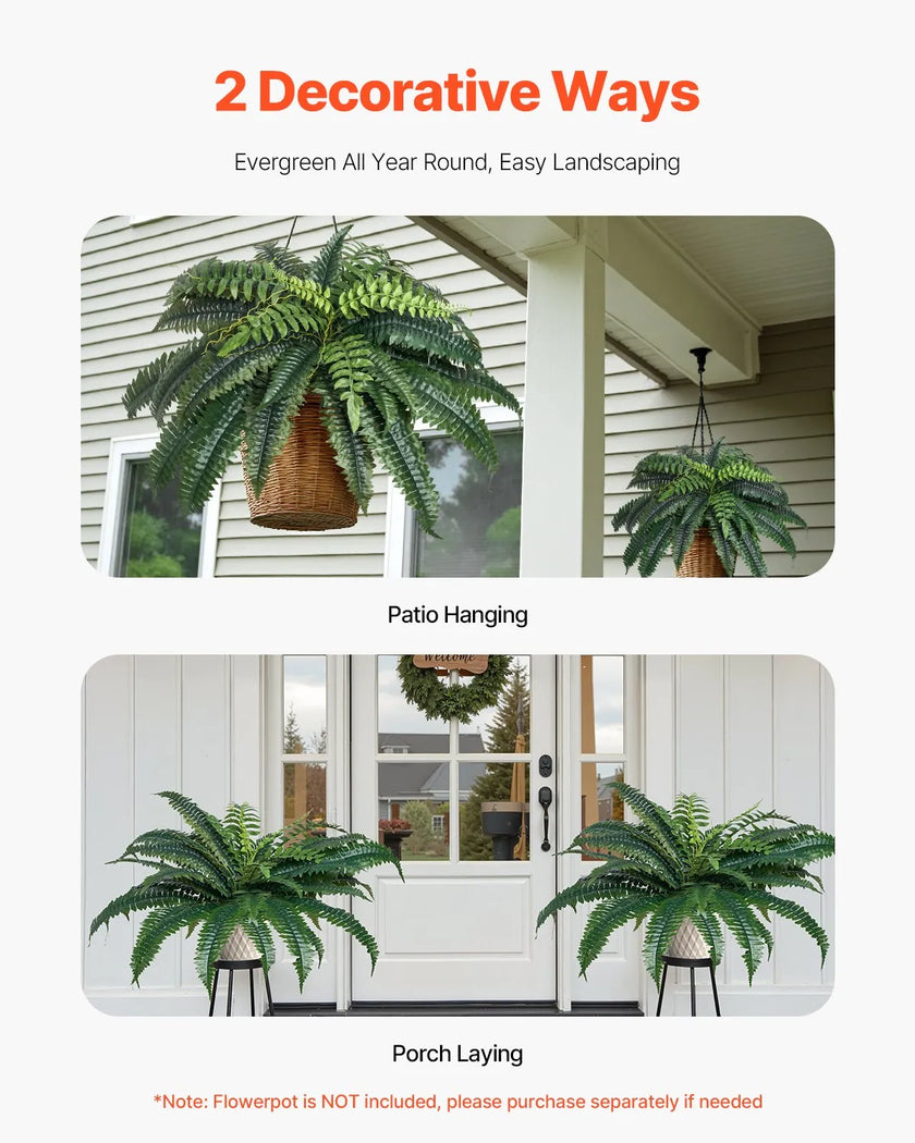 VEVOR 2Pcs Artificial Boston Ferns Plastic Fern 35 Branches Indoor Outdoor Decor