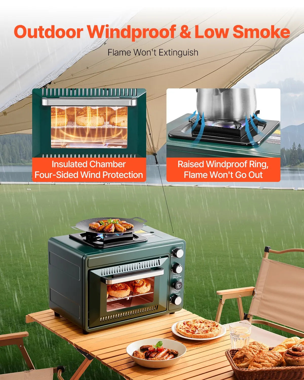 VEVOR Outdoor Oven 2-in-1 Portable Gas Camping Stove Oven Combo Adjustable Fire