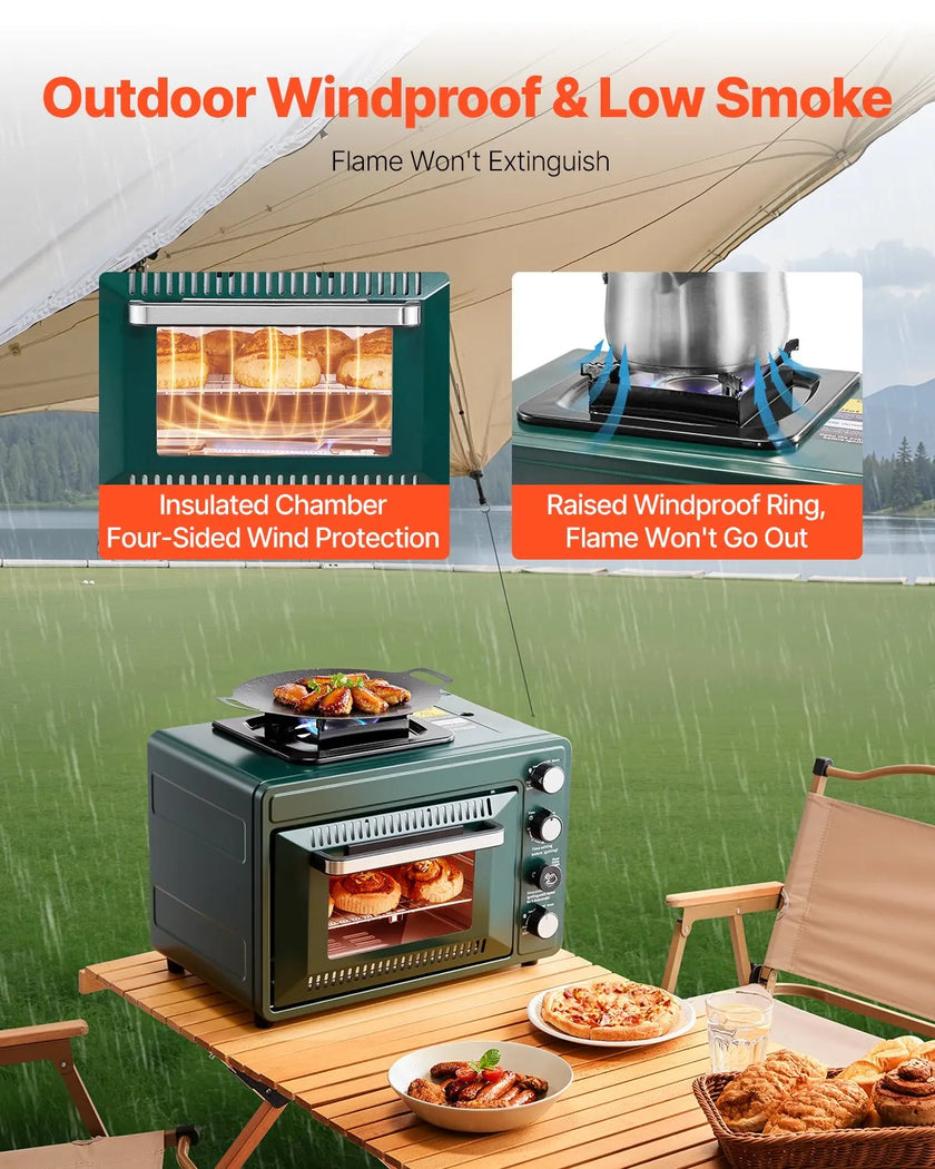 VEVOR Outdoor Oven 2-in-1 Portable Gas Camping Stove Oven Combo Adjustable Fire