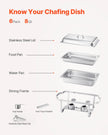 VEVOR 8 Qt 6 Pack Rectangle Chafing Dish Buffet Set Fullsize Pan Stainless Steel