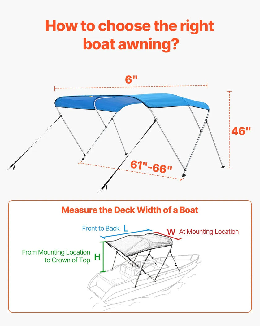 VEVOR 3 Bow Boat Bimini Tops 6'Lx(61