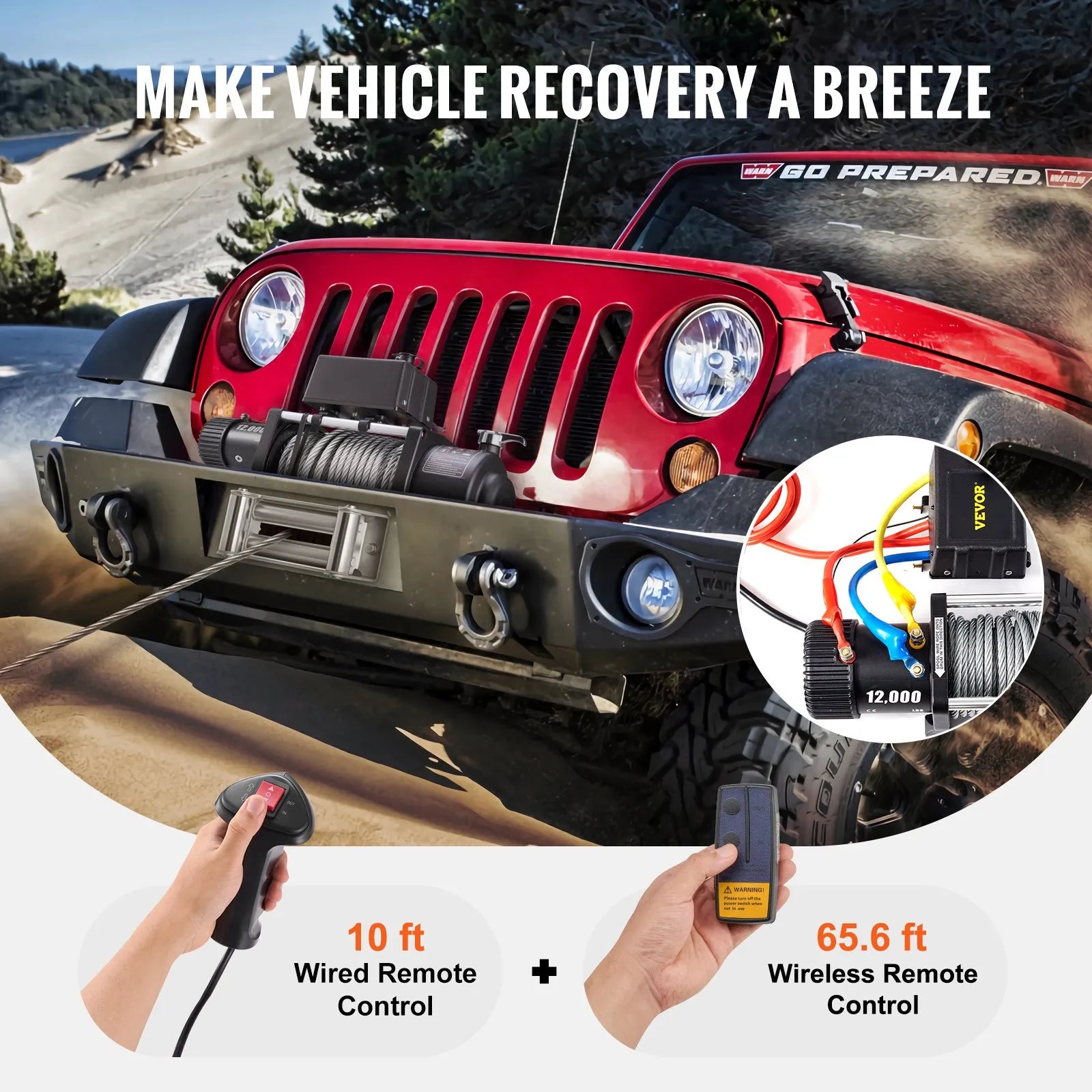 12000LBS Electric Winch 12V Steel Cable Off-road ATV UTV Truck Towing Trailer