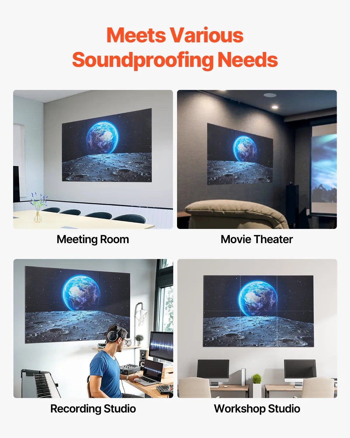 VEVOR 6 Pack Art Acoustic Panels 23.6 x 23.6 inch Self Adhesive for Home Earth