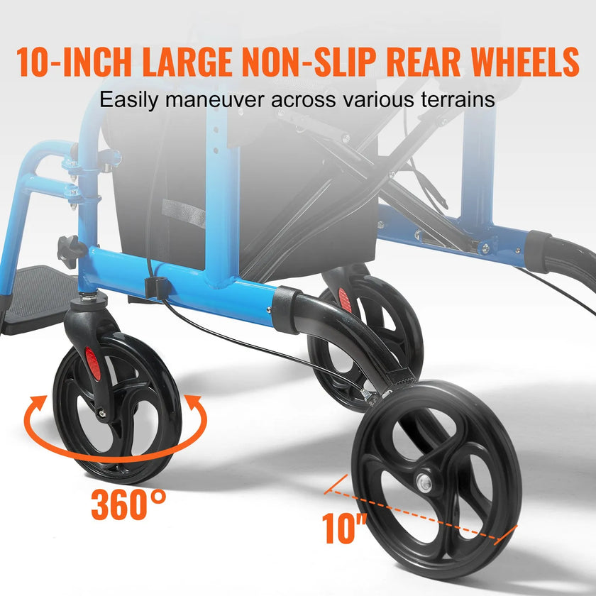 VEVOR 2 in 1 Rollator Walker & Transport Chair for Seniors, Folding Rolling Walker Wheelchair Combo & Footrests, Lightweight Aluminum Mobility Walker with Adjustable Handle, All Terrain Wheels, 300LBS