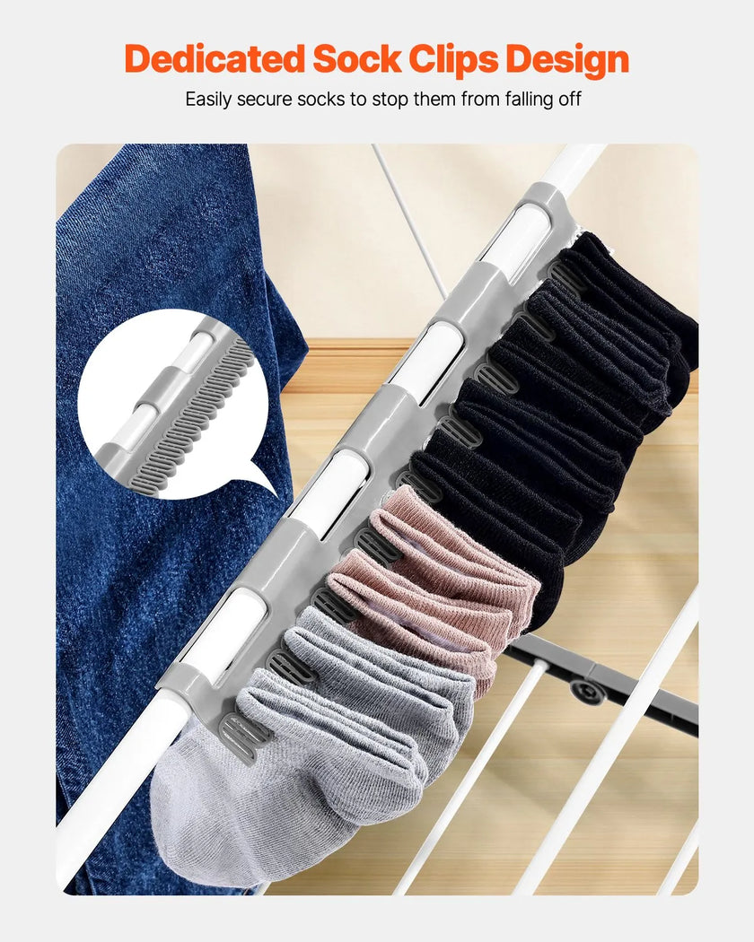 VEVOR 2-Tier Foldable Clothes Drying Rack with Sock Clips & 21 Drying Rods White