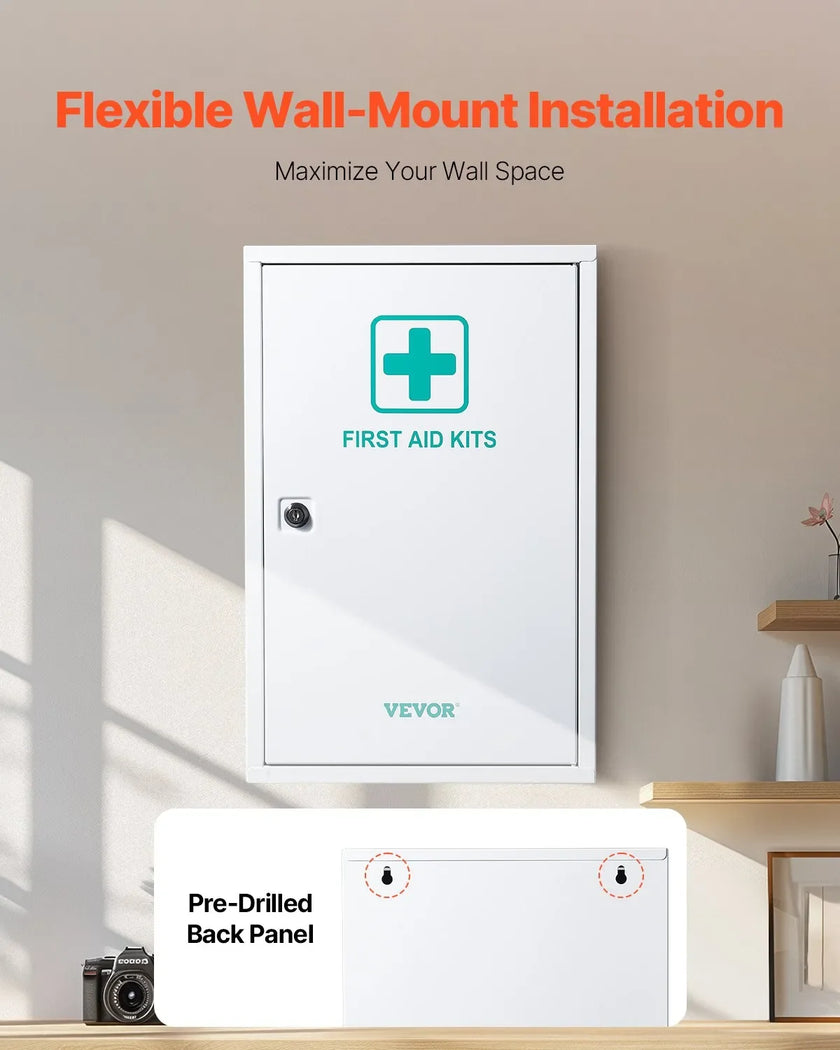 VEVOR 3-Shelf First Aid Cabinet 1000 Pieces Wall Mounted Medicine Metal Cabinet
