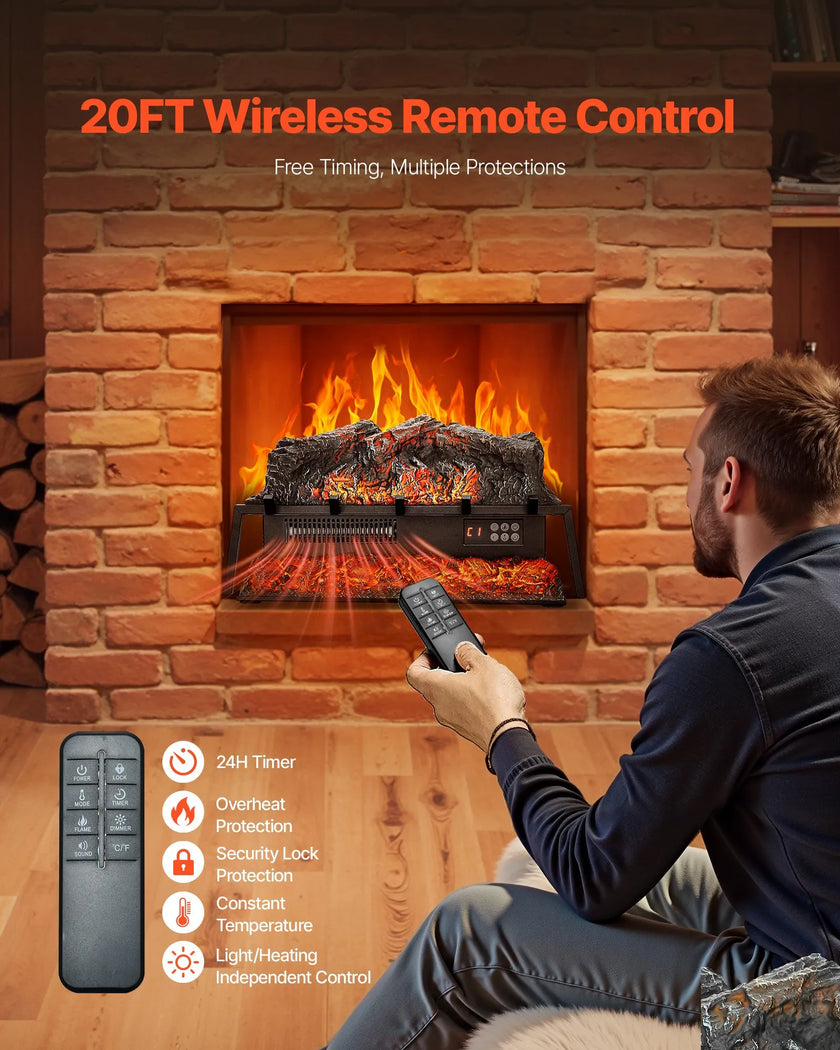 VEVOR 25 Inch Electric Fireplace Log Heater with Crackling Sound Timer Remote