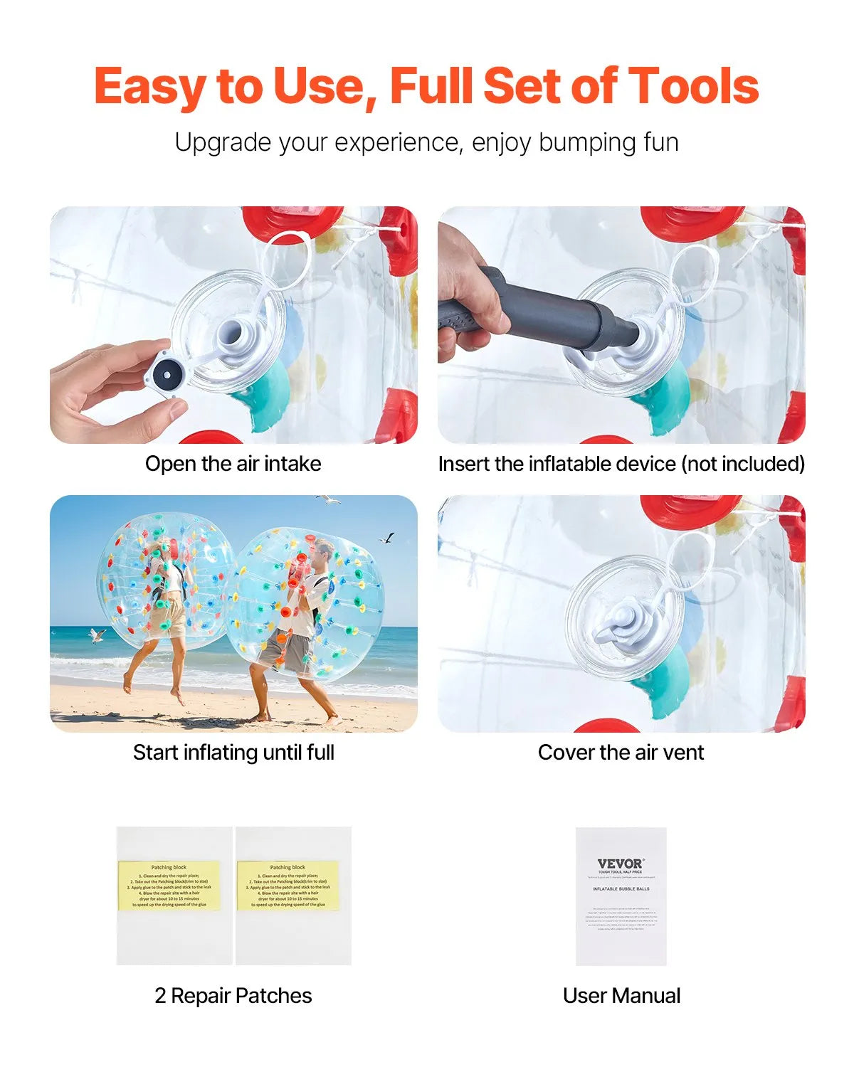 VEVOR 5FT/1.5M Inflatable Bumper Balls PVC Body Sumo Zorb Ball Outdoor Game