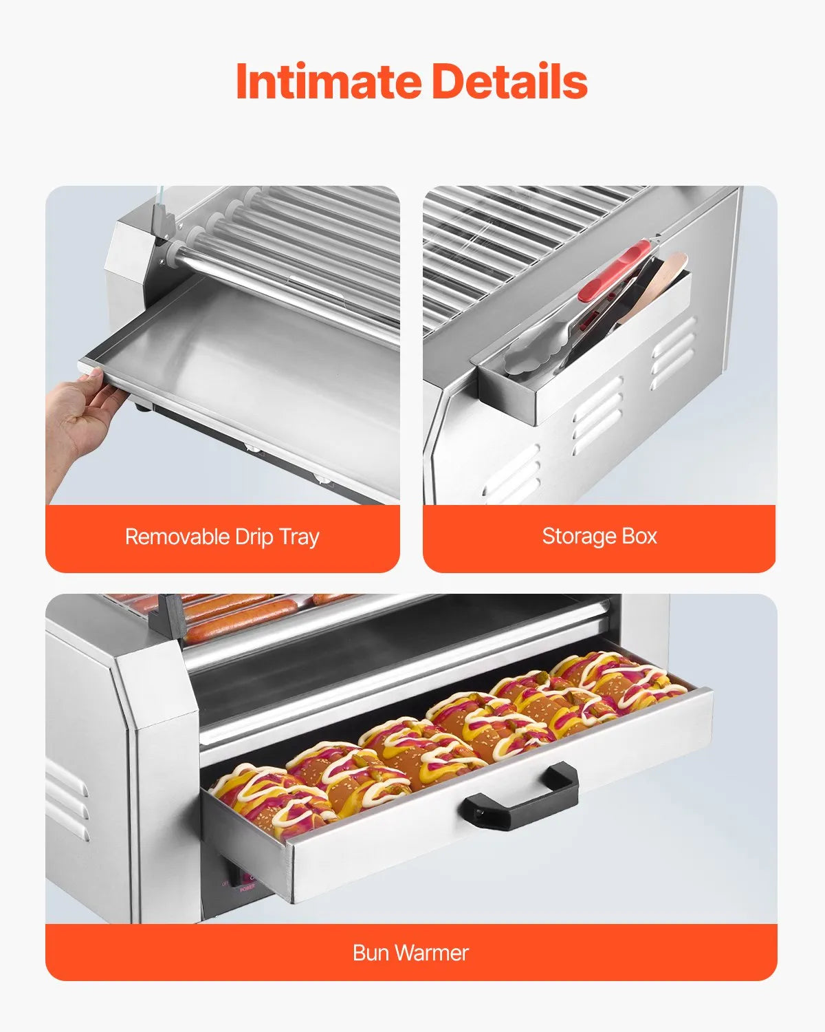 VEVOR 30 Hot Dog 11 Roller Electric Grill Cooker Machine Bun Warmer Cover 1950W